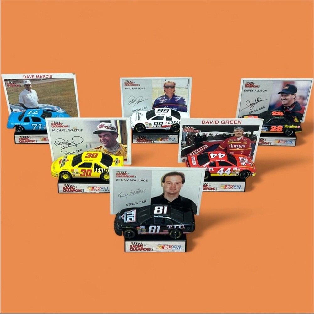VTG Racing Champions 1/64 NASCAR 1995 Diecast Lot of 6 w/Stand & Collectors Card